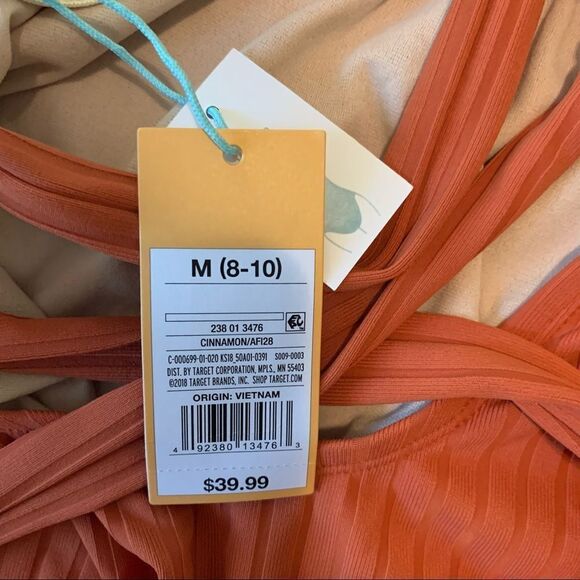 New KONA SOL Ribbed Orange Tie Back Swimsuit M - Picture 9 of 10